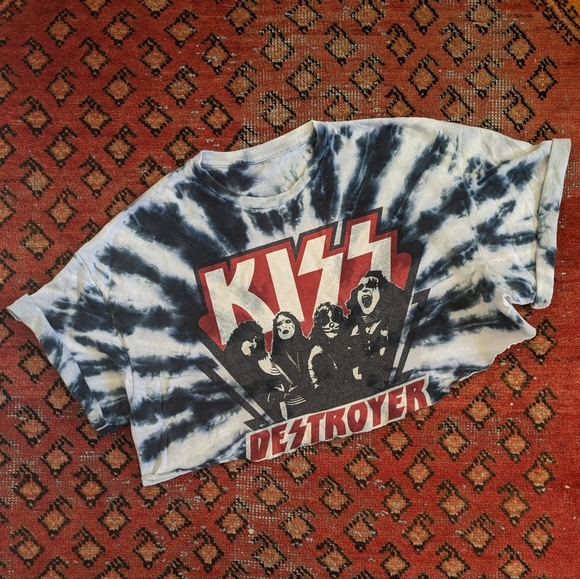 Size XL Tie Dye KISS Destroyer Cropped Merch T-shirt - Picture 1 of 6